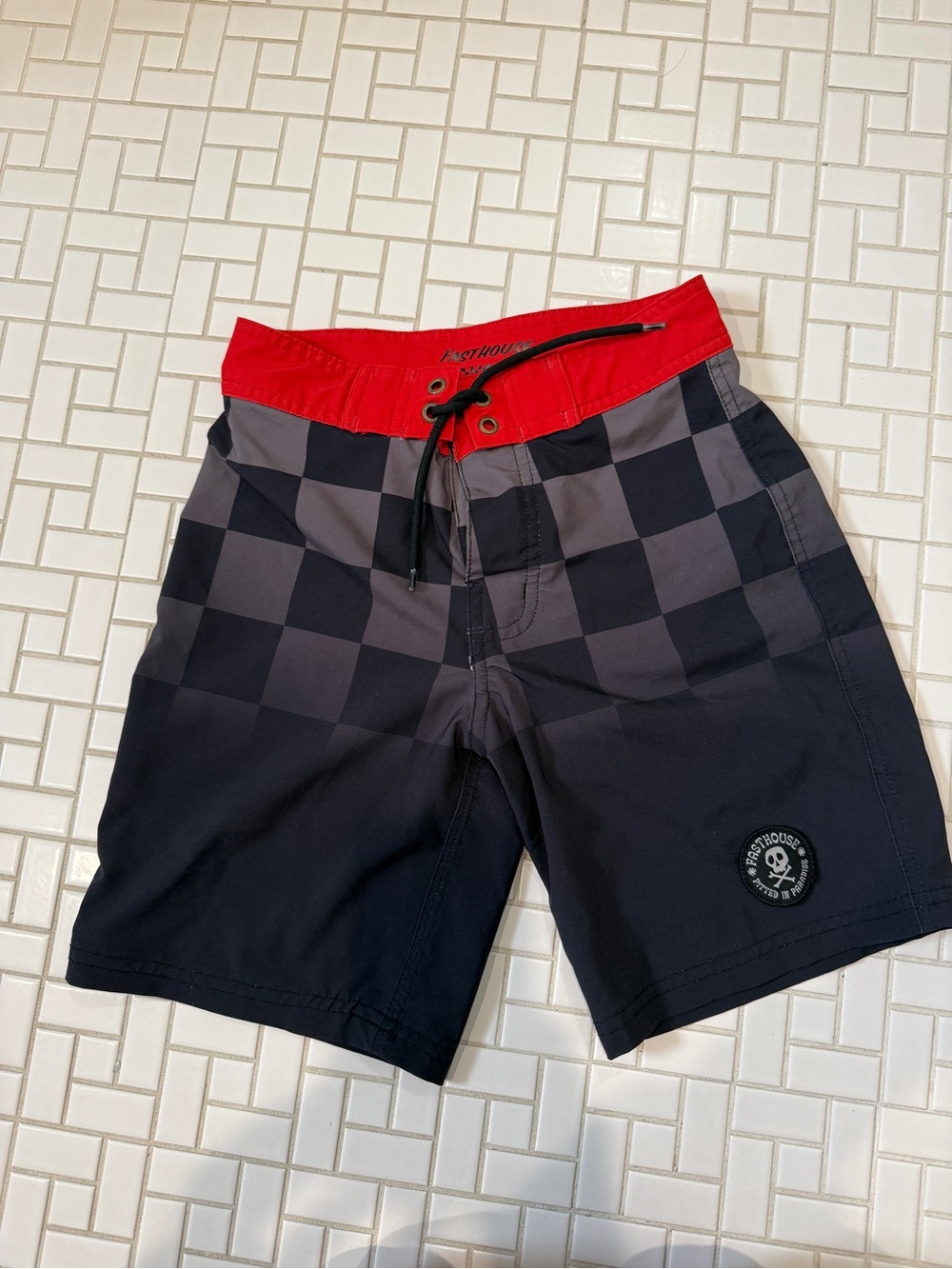 Porthouse Boys Red & Black Checker Swim Trunks